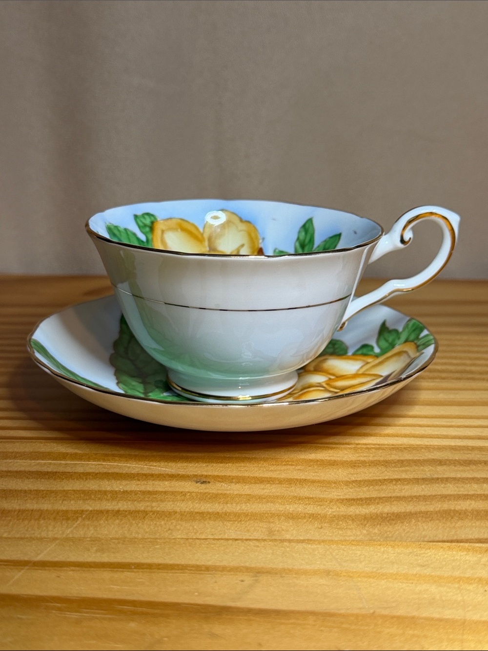 Vintage 1947 Tuscan Fine Bone China "Wood Rose" Teacup and Saucer Set